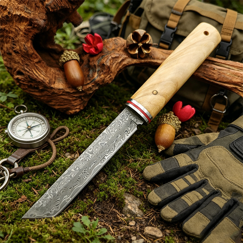 Edc Pocket Carry Fixed Blade - Taşınabilir Bıçak Şam Çelikli Zeytin Ağacı